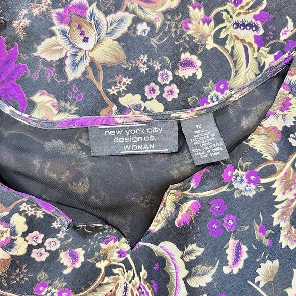 NY City Women 100% Silk Dark Floral Midi Dress 1X Fairy Grunge Whimsigoth Beaded - Picture 9 of 11